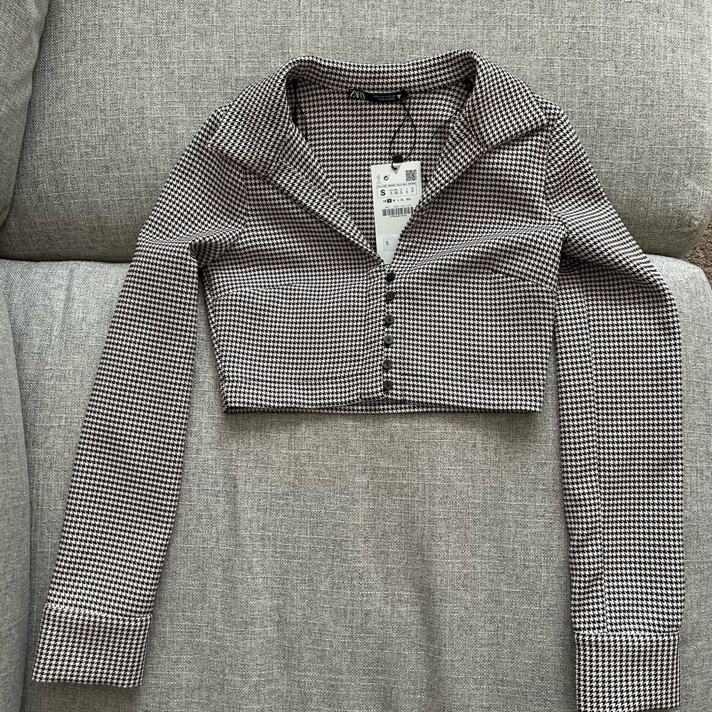 Zara HOUNDSTOOTH POLO SHIRT